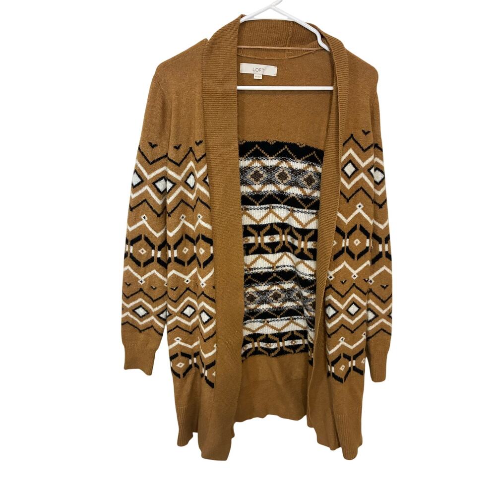 LOFT Fair Isle Open Long Cardigan Womens Cozy Winter Knit Boho Nordic XS